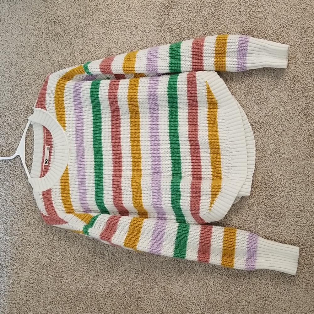 So Multi Stripe Cozy Large Colorful Vibrant Shirttail Hem Sweater